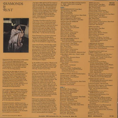 Joan Baez Diamonds & Rust vinyl LP album (LP record) Greek JBZLPDI879476
