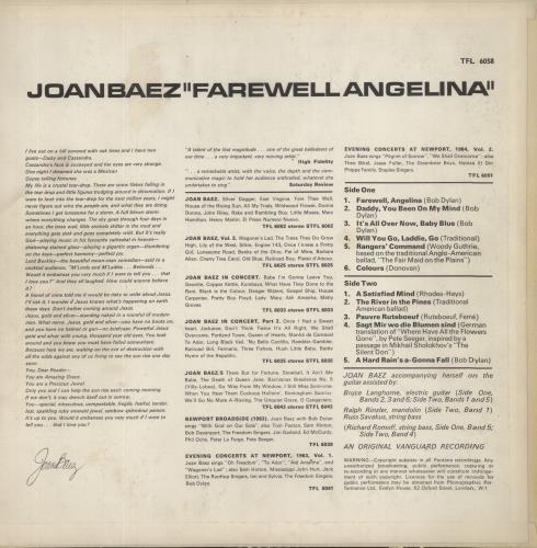 Joan Baez Farewell Angelina vinyl LP album (LP record) UK JBZLPFA294342