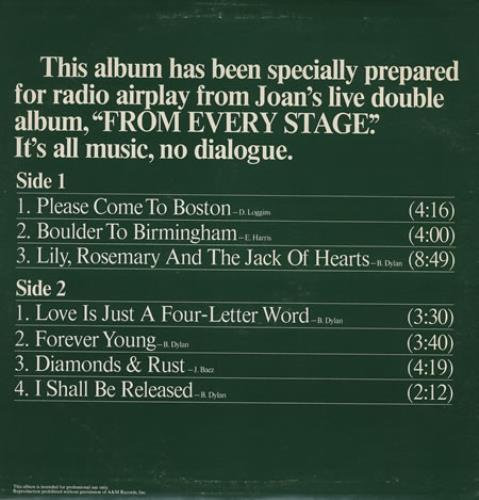 Joan Baez From Every Stage - Special Radio Airplay Album vinyl LP album (LP record) US JBZLPFR281042