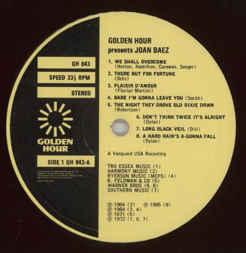 Joan Baez Golden Hour Presents Joan Baez vinyl LP album (LP record) UK JBZLPGO863182