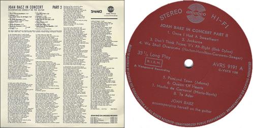 Joan Baez In Concert Part 2 vinyl LP album (LP record) Austrian JBZLPIN372107