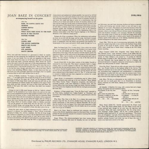 Joan Baez In Concert vinyl LP album (LP record) UK JBZLPIN288345