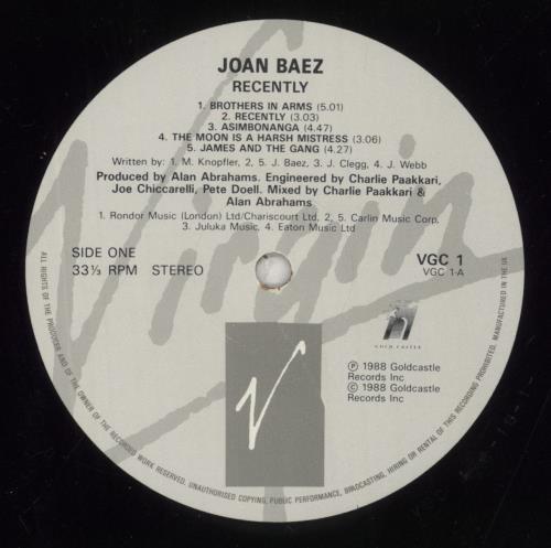 Joan Baez Recently vinyl LP album (LP record) UK JBZLPRE806612