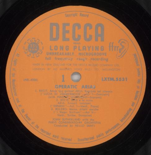 Joan Sutherland Operatic Arias vinyl LP album (LP record) New Zealand JS6LPOP868104