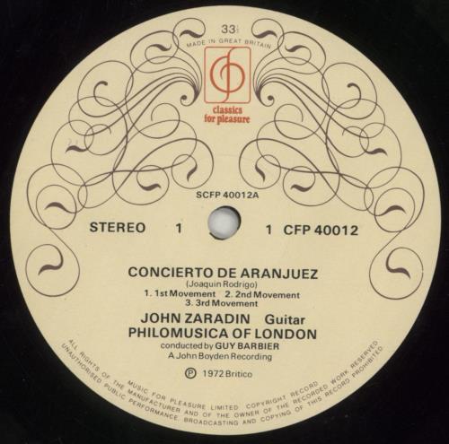 Joaquin Rodrigo Concierto De Aranjuez For Guitar And Orchestra vinyl LP album (LP record) UK JIILPCO630705