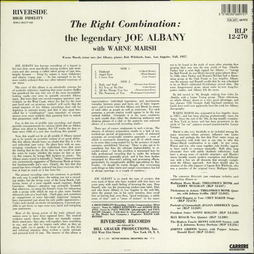 Joe Albany The Right Combination vinyl LP album (LP record) French J26LPTH771091
