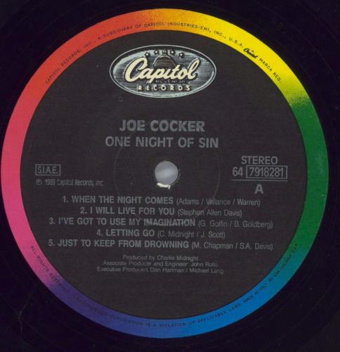 Joe Cocker One Night Of Sin vinyl LP album (LP record) Italian JOELPON823413