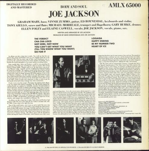 Joe Jackson Body And Soul vinyl LP album (LP record) UK JOJLPBO252929