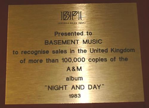 Joe Jackson Night And Day award disc UK JOJAWNI290710