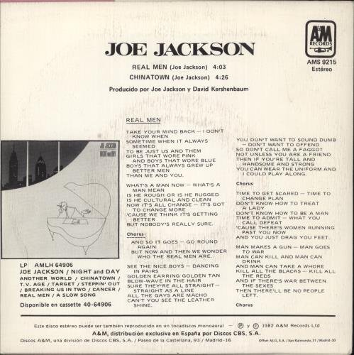 Joe Jackson Real Men - P/S 7" vinyl single (7 inch record / 45) Spanish JOJ07RE864577
