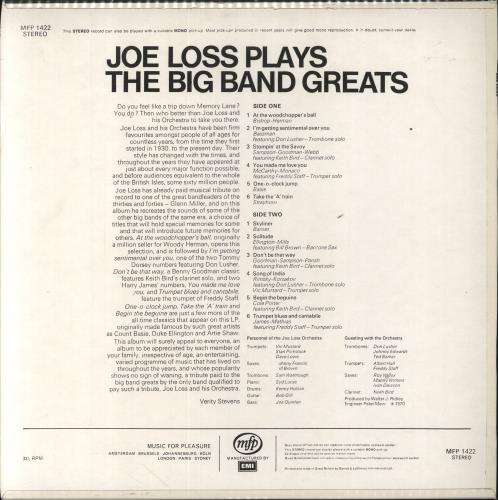 Joe Loss Plays The Big Band Greats vinyl LP album (LP record) UK OSSLPPL387509