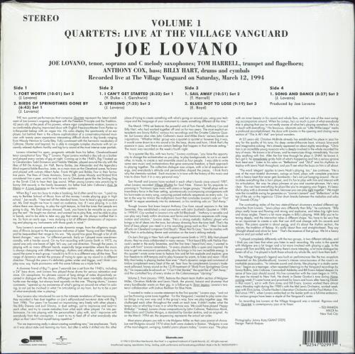 Joe Lovano Quartets: Live At The Village Vanguard Volume 1 - Sealed 2-LP vinyl record set (Double LP Album) UK JV82LQU794225