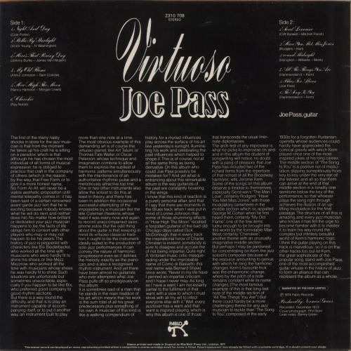 Joe Pass Virtuoso vinyl LP album (LP record) UK JP5LPVI541244