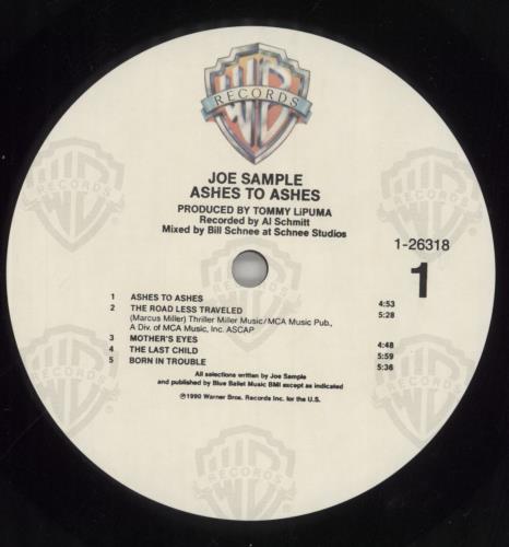 Joe Sample Ashes To Ashes vinyl LP album (LP record) US JO6LPAS859024