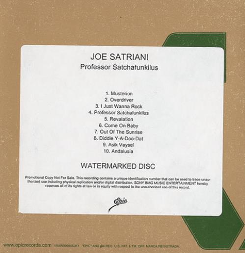 Joe Satriani Professor Satchafunkilus CD-R acetate US JSTCRPR436775