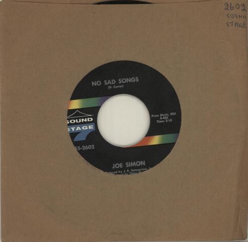 Joe Simon No Sad Songs 7" vinyl single (7 inch record / 45) US JQE07NO683658