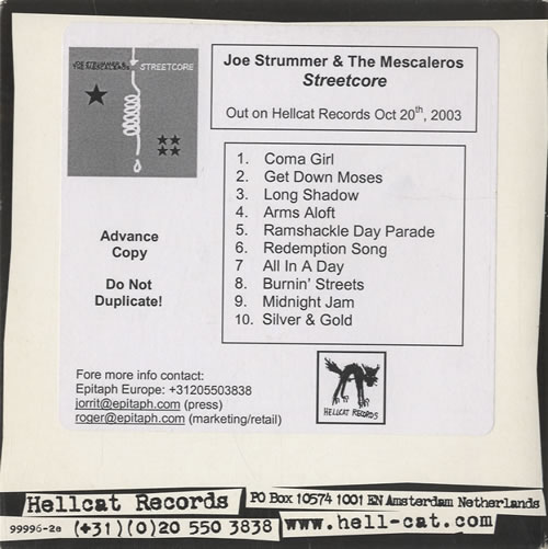 Joe Strummer Streetcore CD-R acetate UK JUMCRST489615