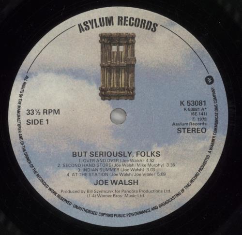 Joe Walsh But Seriously, Folks ... vinyl LP album (LP record) UK JWLLPBU720664