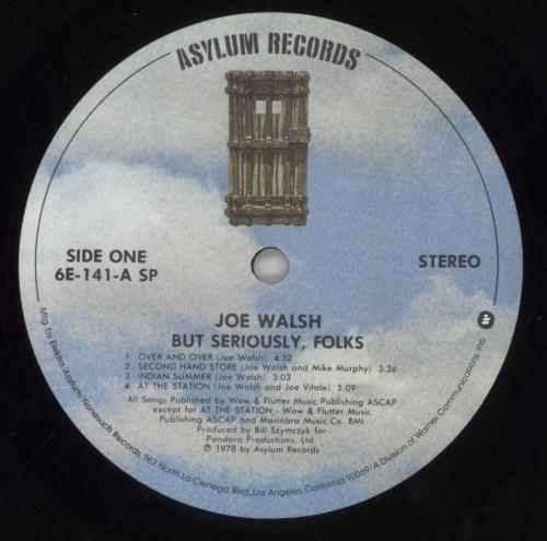 Joe Walsh But Seriously, Folks... - deletion cut vinyl LP album (LP record) US JWLLPBU596567