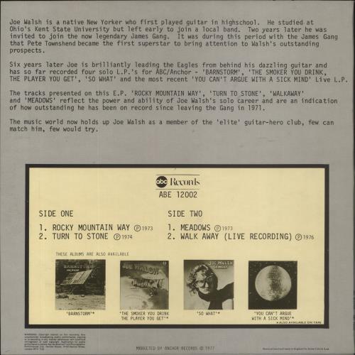 Joe Walsh Four Tracks From Joe Walsh 12" vinyl single (12 inch record / Maxi-single) UK JWL12FO240478