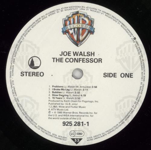 Joe Walsh The Confessor vinyl LP album (LP record) German JWLLPTH333361