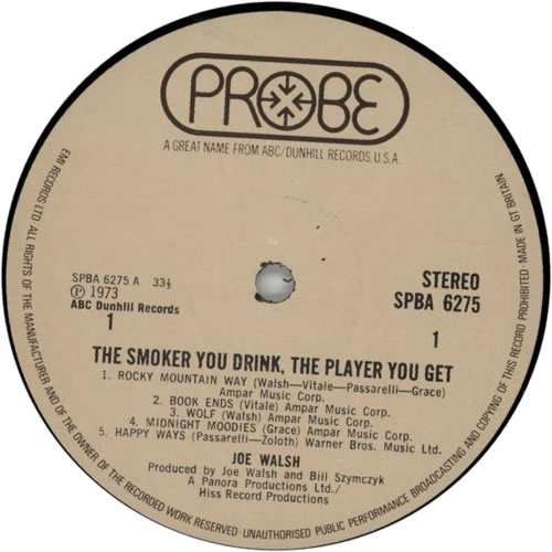 Joe Walsh The Smoker You Drink, The Player You Get - beige label vinyl LP album (LP record) UK JWLLPTH130499