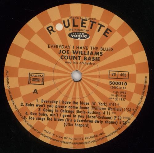 Joe Williams Everyday I Have The Blues vinyl LP album (LP record) French JWMLPEV549291