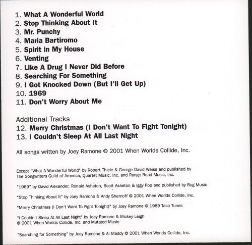 Joey Ramone Don't Worry About Me CD-R acetate US JRACRDO210651