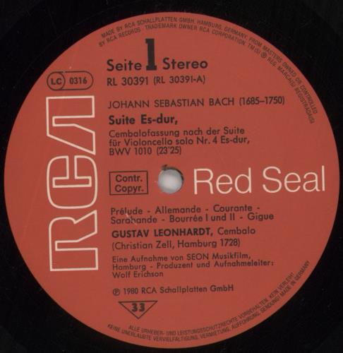 Johann Sebastian Bach Bach: 2 Suiten F�r Cembalo, BWV 1010/BWV 995, Chromatische Fantasie Und Fugue vinyl LP album (LP record) German JHHLPBA861815