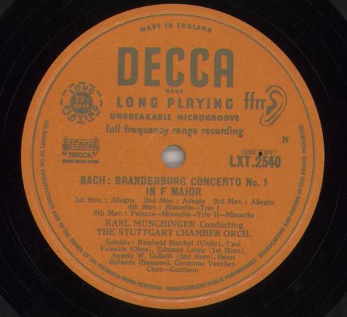 Johann Sebastian Bach Bach: Brandenburg Concertos No 1 In F Major / No 5 In D Major vinyl LP album (LP record) UK JHHLPBA861959