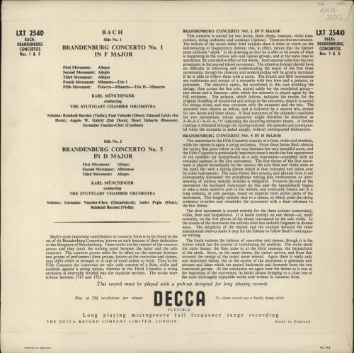 Johann Sebastian Bach Bach: Brandenburg Concertos No 1 In F Major / No 5 In D Major vinyl LP album (LP record) UK JHHLPBA861959