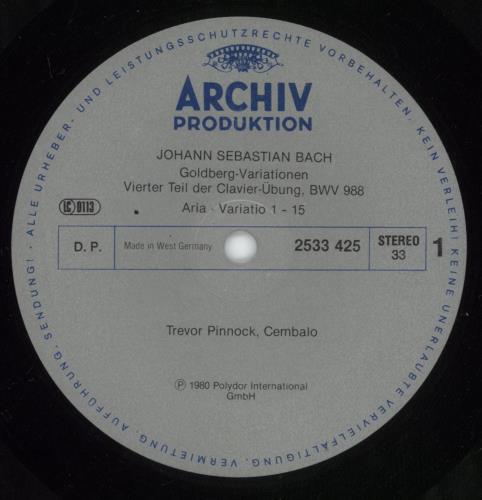 Johann Sebastian Bach Bach: Goldberg-Variationen vinyl LP album (LP record) German JHHLPBA880030
