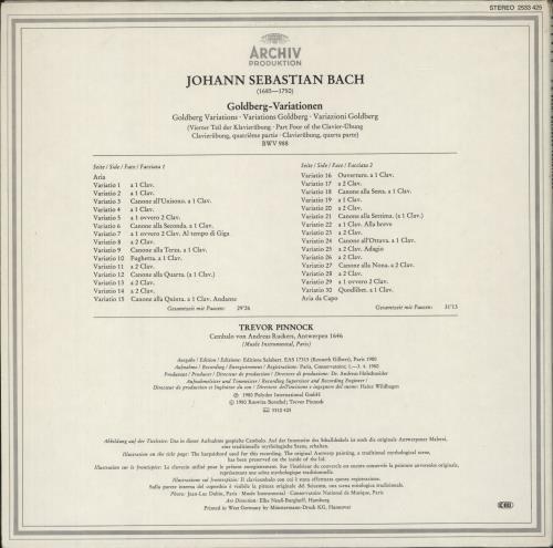 Johann Sebastian Bach Bach: Goldberg-Variationen vinyl LP album (LP record) German JHHLPBA880030