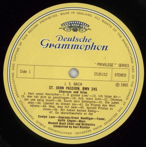 Johann Sebastian Bach Bach: St. John Passion - Arias And Chorus vinyl LP album (LP record) UK JHHLPBA863863