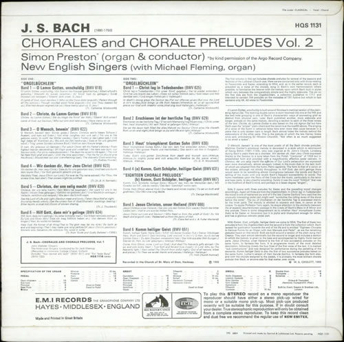 Johann Sebastian Bach Chorales and Chorale Preludes Vol. 2: Passiontide and Easter vinyl LP album (LP record) UK JHHLPCH533427