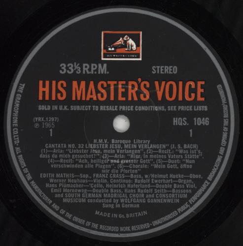 Johann Sebastian Bach J. S. Bach: Cantatas No. 32 / Cantata No. 39 vinyl LP album (LP record) UK JHHLPJS856991