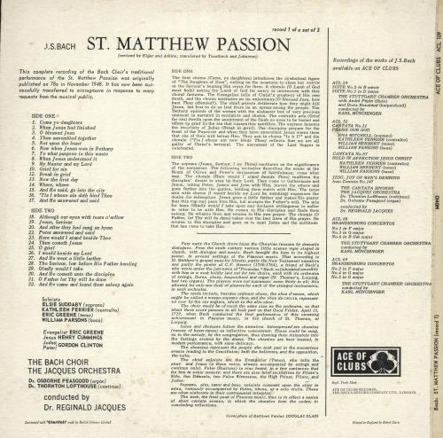 Johann Sebastian Bach St. Matthew Passion - Record 1 vinyl LP album (LP record) UK JHHLPST723423