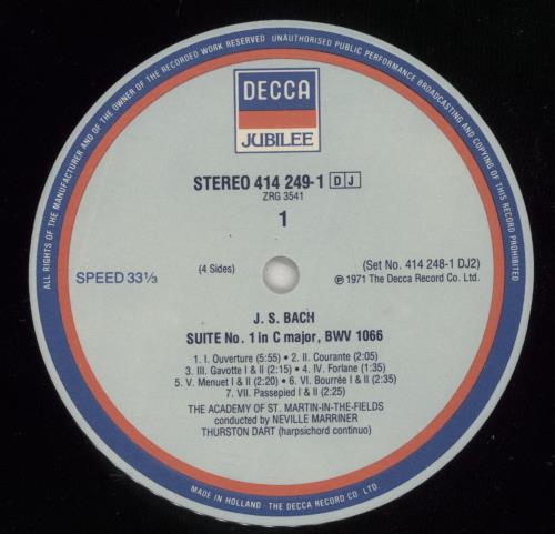 Johann Sebastian Bach Suites 1-4 2-LP vinyl record set (Double LP Album) UK JHH2LSU878688