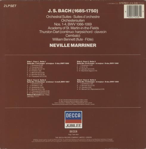 Johann Sebastian Bach Suites 1-4 2-LP vinyl record set (Double LP Album) UK JHH2LSU878688