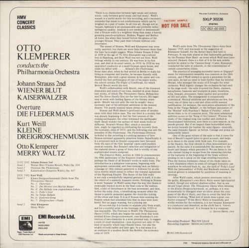 Johann Strauss II (1825-1899) Klemperer Conducts Johann Strauss - Factory Sample vinyl LP album (LP record) UK J8ILPKL875216