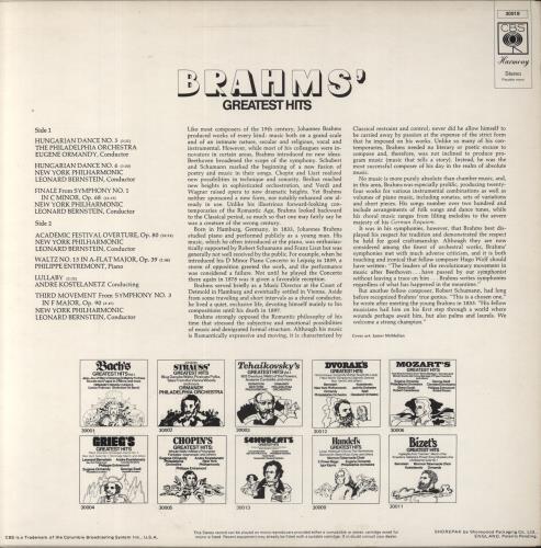 Johannes Brahms Brahms' Greatest Hits vinyl LP album (LP record) UK B10LPBR644649