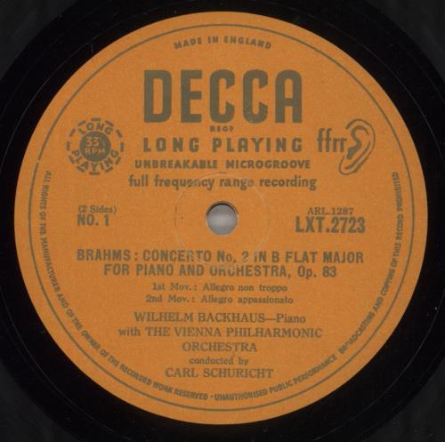 Johannes Brahms Brahms: Concerto No. 2 In B Flat Major For Piano & Orchestra � Opus 83 vinyl LP album (LP record) UK B10LPBR877856