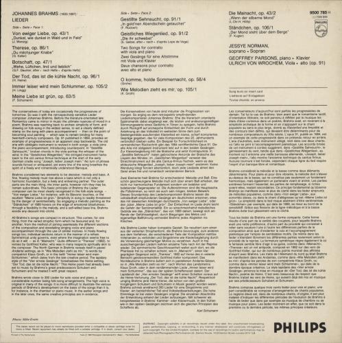 Johannes Brahms Brahms: Lieder vinyl LP album (LP record) Dutch B10LPBR892575