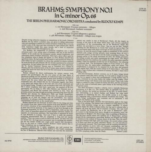 Johannes Brahms Brahms: Symphony No. 1 In C Minor, Op.68 vinyl LP album (LP record) UK B10LPBR758276