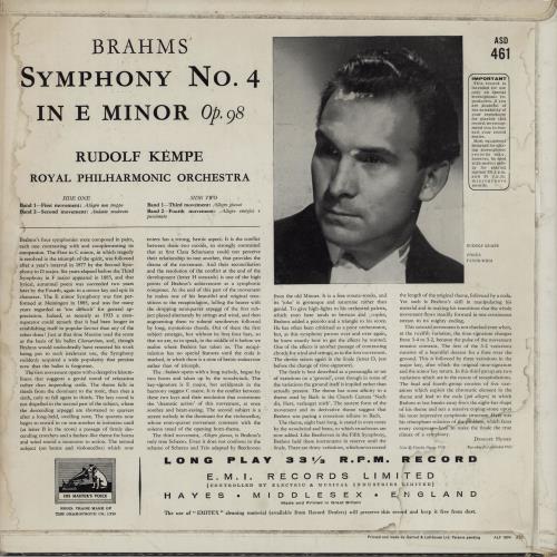 Johannes Brahms Brahms: Symphony No. 4 In E Minor - 1st vinyl LP album (LP record) UK B10LPBR752747