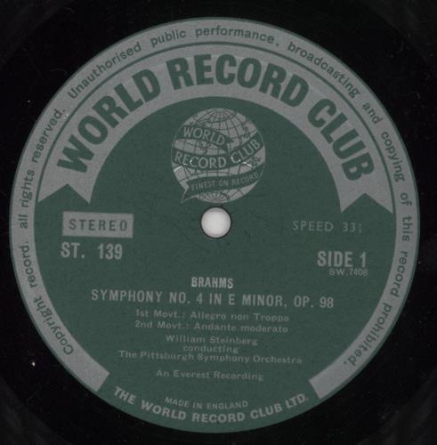 Johannes Brahms Brahms: Symphony No. 4 in E Minor Op. 98 vinyl LP album (LP record) UK B10LPBR854774