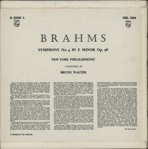 Johannes Brahms Brahms: Symphony No. 4 in E Minor vinyl LP album (LP record) UK B10LPBR764192