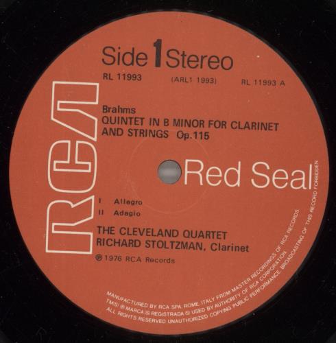 Johannes Brahms Clarinet Quintet vinyl LP album (LP record) Italian B10LPCL887557