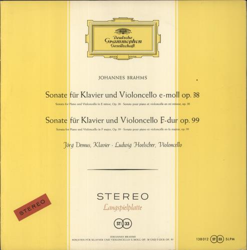 Johannes Brahms Sonate Fur Klavier Und Violoncello E-moll Op. 38 / Sonate Fur Klavier Und Violoncello F-dur Op. 99 vinyl LP album (LP record) German B10LPSO857017