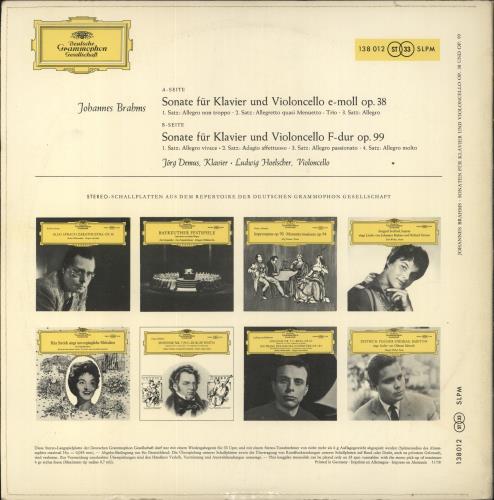 Johannes Brahms Sonate Fur Klavier Und Violoncello E-moll Op. 38 / Sonate Fur Klavier Und Violoncello F-dur Op. 99 vinyl LP album (LP record) German B10LPSO857017